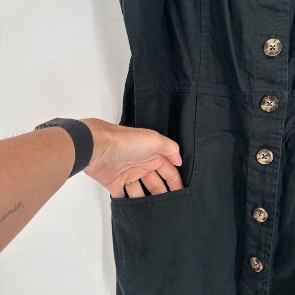 Madewell Linen-Cotton Puff-Sleeve Button Down Mini Dress Black Size 12 - Picture 5 of 12